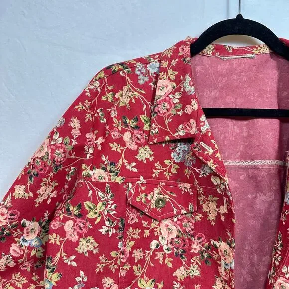 Retro Buttoned Red Floral Long Sleeve Jacket Blazer‎ Medium Printed Boho Cottage - Picture 4 of 12